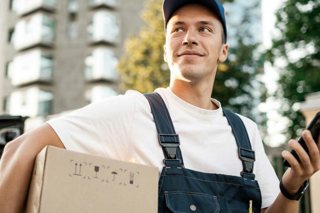 livreur effectue sa livraison dans la rue